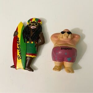 Vintage Barbados Souvenir Magnets Lot - Rasta Surfer & Sunbathing Pig